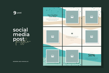 Instagram puzzle template, abstract element instagram post design, pastel background, instagram puzzle feed pack template.	