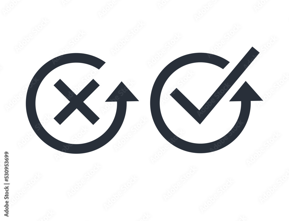 Poster making a decision. choice yes, no. set of vector linear icons isolated on white background.
