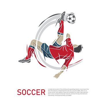 Soccer player doing banana kick. Isolated football vector illustration
