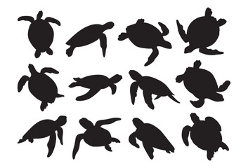 Sea turtle stencil template bundle isolated on white background - 530956613