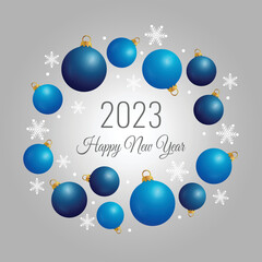 Happy New Year 2023. Greeting card design. Vector illustration