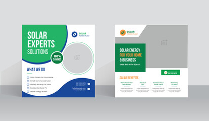 Solar panel social media post template and green energy professional web banner layout design