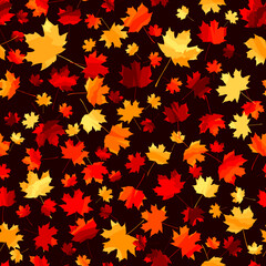 Fototapeta premium autumn maple leaves on maroon background. vector seamless pattern. wrapping paper. fabric swatch. repetitive design template for greeting card, print, banner, flyer, invitation. modern stylish texture