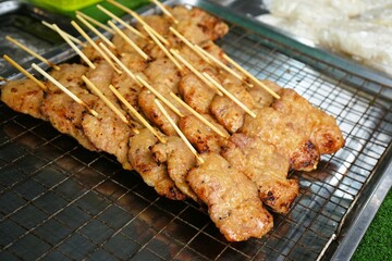 Grilled Pork Skewers Beautifully arranged to sell street food