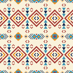 Seamless pattern of Aztec abstract geometric art. Colorful Ethnic tribal vector background.