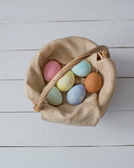 Colorful Easter eggs are in the basket