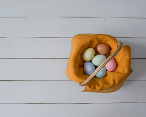 Colorful Easter eggs are in the basket