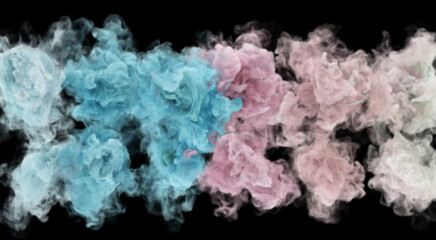 Magic pastel color puffs of smoke. 3D render abstract fog background