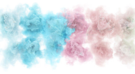 Magic pastel color puffs of smoke. 3D render abstract fog background