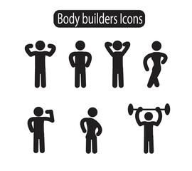 A Set of Body Builders Stick Figure Icons or Pictograms 