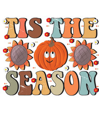 Fototapeta premium Thanksgiving groovy style typography t-shirt design, Emoji Thanksgiving design, Kawai t-shirt design
