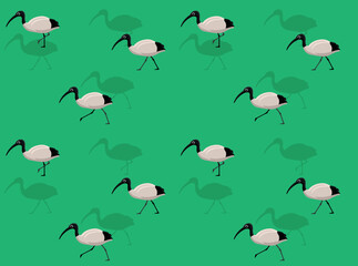 Australian White Ibis Cartoon Character Seamless Wallpaper Background