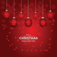 Christmas background with ball  red canvas background. Merry christmas card. Winter holiday theme. Happy New Year. Space for tex