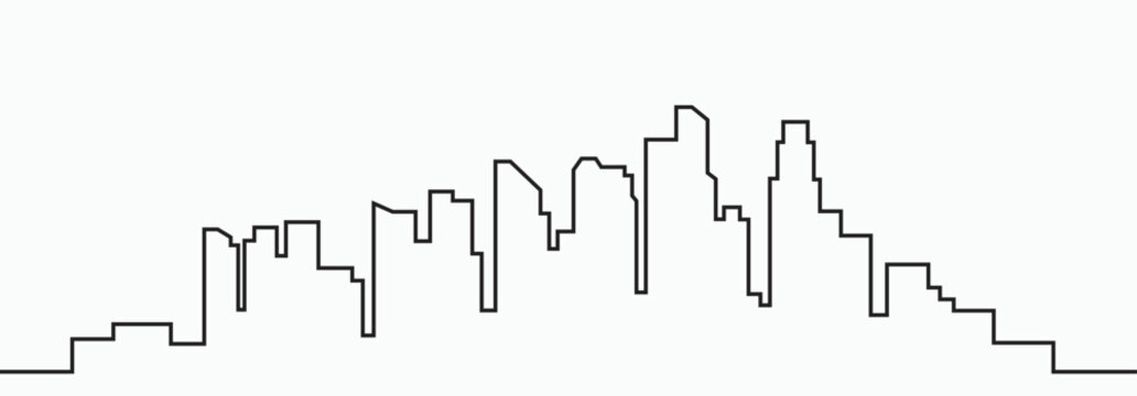 Modern City Skyline Outline Drawing On White Background.
