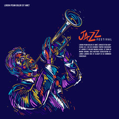 vector illustration for jazz poster. Jazz trumpet player - obrazy, fototapety, plakaty