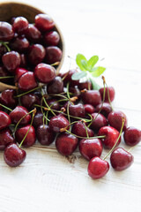 Fresh red cherries fruit in bowl