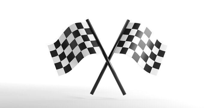 3D render of Checkered Racing double flags on white background