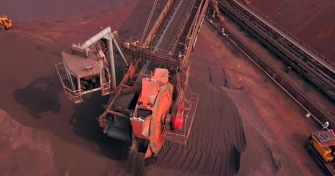Bucket Wheel Reclaimer, Reclaims The Coal From The Stockpile And Transfers It To The Boom Belt Conveyor At Paradip Port In India.