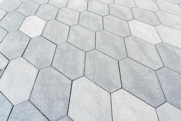 The texture of hexagonal tiled pavement with perspective.