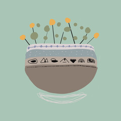 Illustration, banner - pot of flowers. Picture.