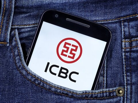 ICBC logo on the smartphone screen. The Industrial and Commercial Bank of China Ltd (ICBC) is the largest bank in the world and also the largest bank in the Peop
