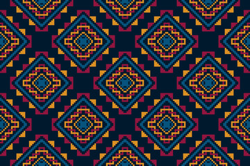 Ikat geometric pixel ethnic seamless home decoration design. Aztec fabric carpet boho mandalas textile decor wallpaper. Tribal native motif folk traditional embroidery vector 