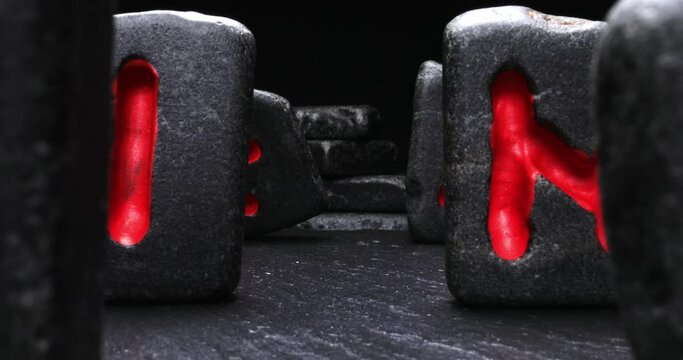 Dark magic runestones omen made of Celtic language. Parallax effect.
