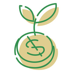 お金が増えるイメージ【ドル（＄）のコインと芽】