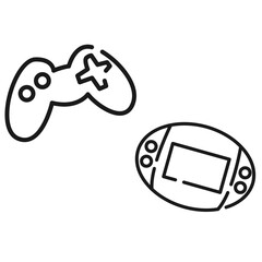 シンプルなゲーム機コントローラーのイラスト（白黒）