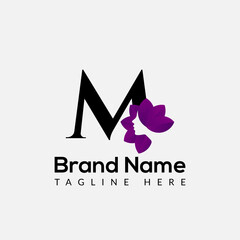 Beauty Logo On Letter M Template. Beauty On M Letter, Initial Fashion and Beauty Sign Concept - obrazy, fototapety, plakaty