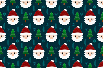 Christmas seamless pattern design. Winter minimal home decoration ornaments vector snow, bear, Santa, Christmas tree, Christmas leaves, hand drawing 