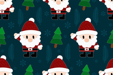 Christmas seamless pattern design. Winter minimal home decoration ornaments vector snow, bear, Santa, Christmas tree, Christmas leaves, hand drawing 