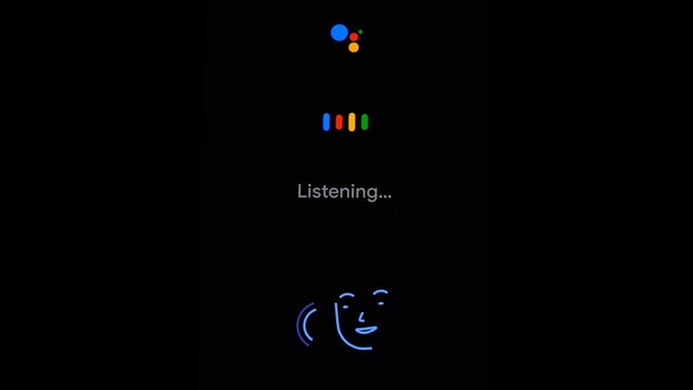 Nangloi, Delhi, India- 14 June 2022 :Listening Google assistant app on screen image