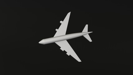 Fototapeta na wymiar airplane icon, flight symbol. On black background. 3d render