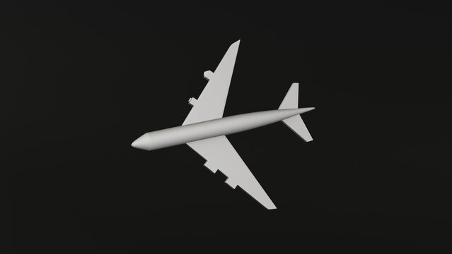 airplane icon, flight symbol. On black background. 3d render