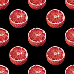 Orange fruit watercolour seamless in sketch style on black background.