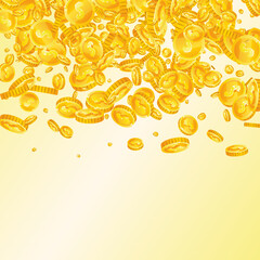 American dollar coins falling. Scattered gold USD