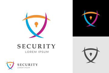 cyber defense shield logo for internet data security lock logo icon design