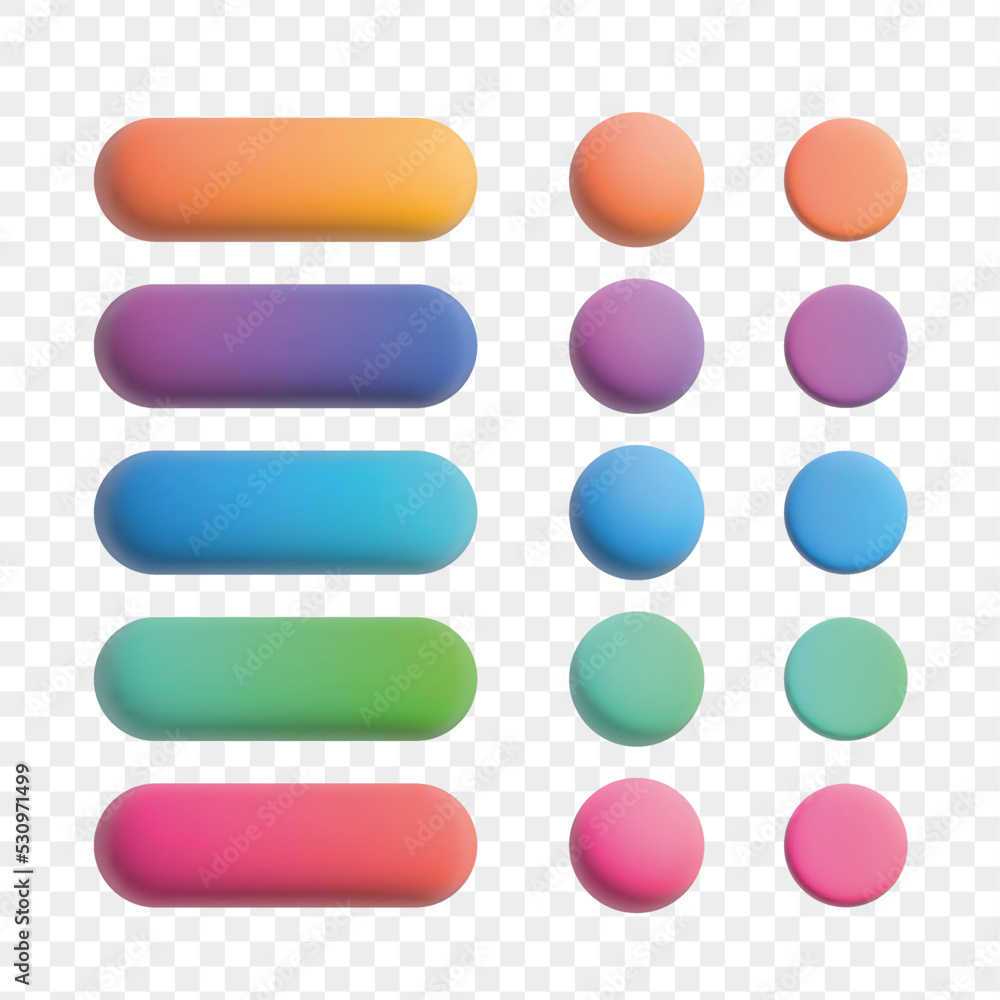 Aufkleber colorful 3d buttons set. gradient shapes with shadows