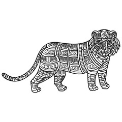 Hand drawn of tiger in zentangle style