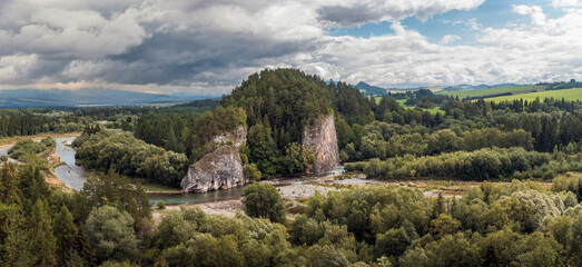The gorge of the Białka River. View of a beautiful rock, river and forests. Białka Tatrzańska, Poland