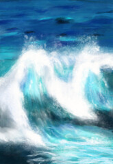 Colorful blue waves of the ocean . Idea for Art, children’s books , print