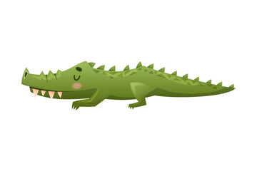 Cute Green Crocodile with Sharp Teeth as Australian Animal and Endemic Fauna Vector Illustration