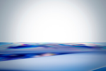 光輝くガラス質感の波の水面とコピースペース