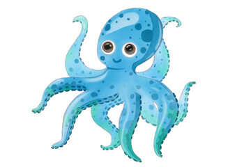 Funny blue sea squid. Idea for icon, children cartoon art, books