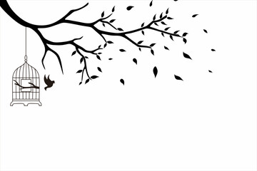 Silhouettes and trees illustration, vector. Scandinavian minimalist three pieces of poster design. Modern wall art design, artwork. Home decoration