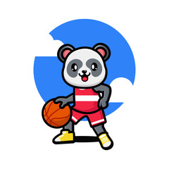 Happy cute panda playing basketball