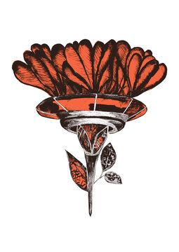 Watercolor illustration surreal flower, spaceship isolated from background for your design, hand drawn