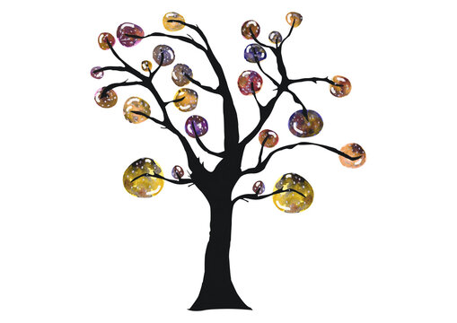 Watercolor tree surreal fruit, fantasy forest, isolated for your design