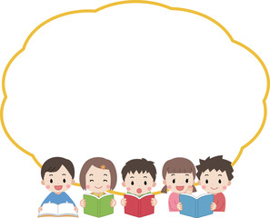 読書をする子供達と吹き出しのイラスト03
